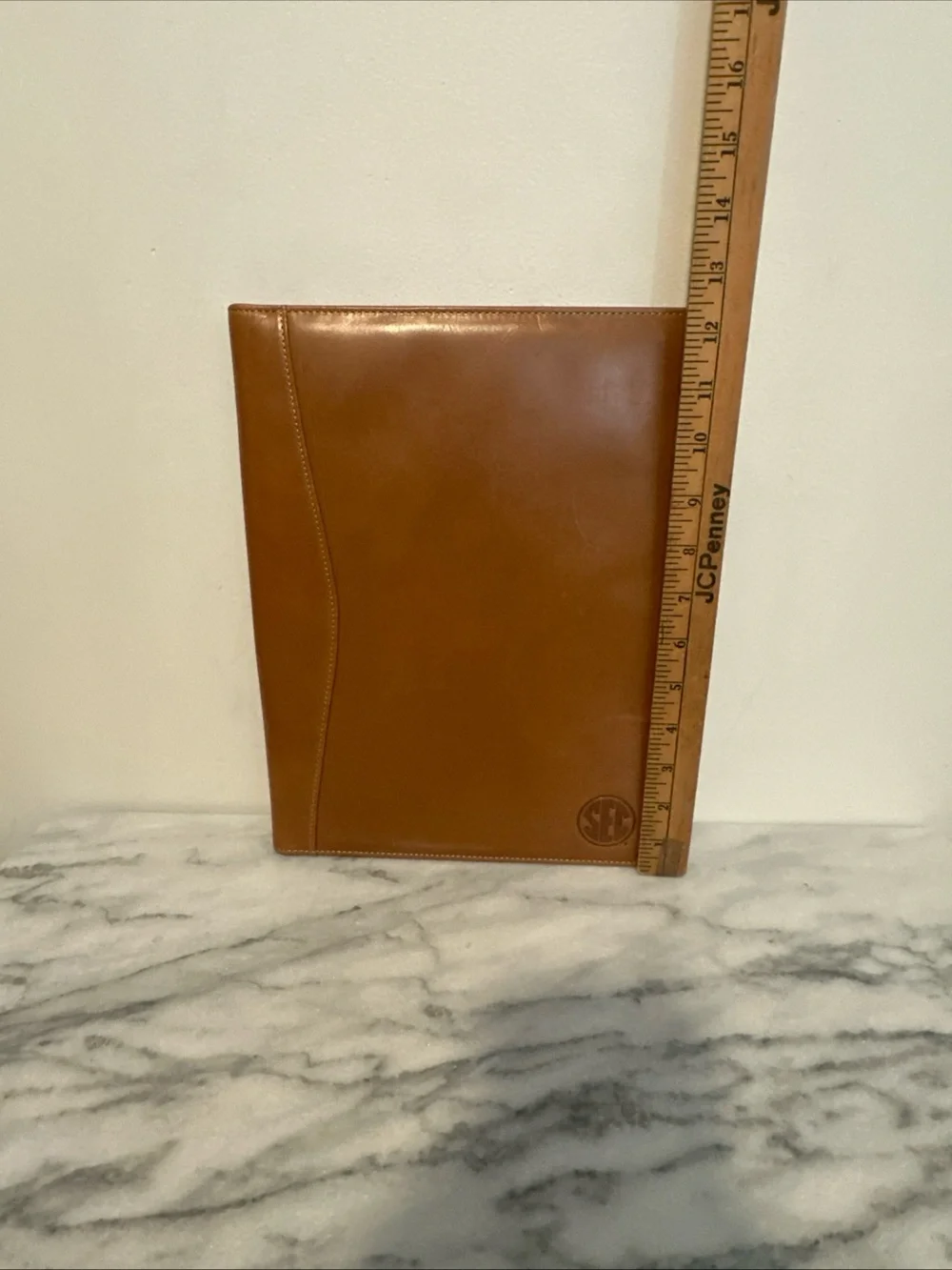 Executive Tan Leather Portfolio with Embossed Monogram